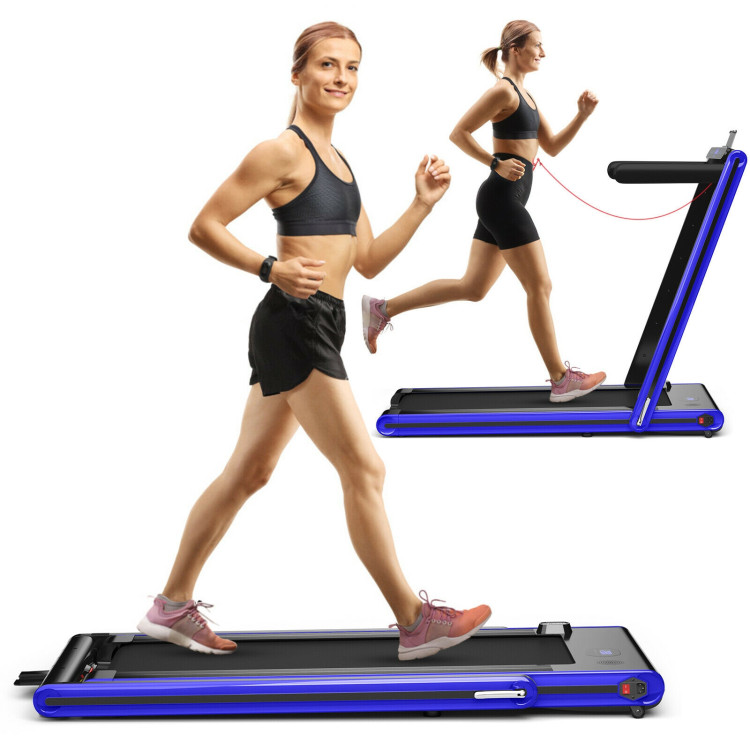 2-in-1 Folding Treadmill with Dual LED Display-NavyCostway Gallery View 7 of 11