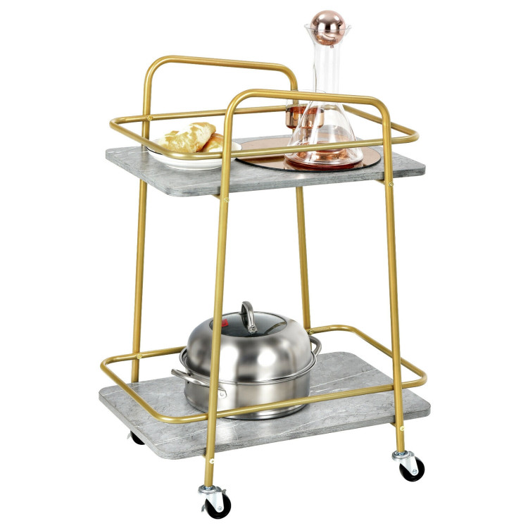 2-tier Kitchen Rolling Cart with Steel Frame and Lockable Casters-GrayCostway Gallery View 4 of 10