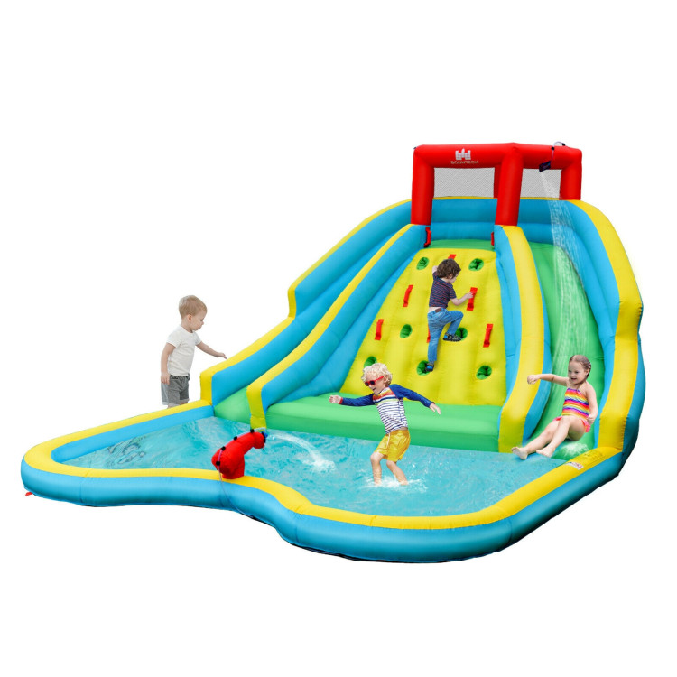 Double Side Inflatable Water Slide Park with Climbing Wall for Outdoor Without BlowerCostway Gallery View 1 of 11