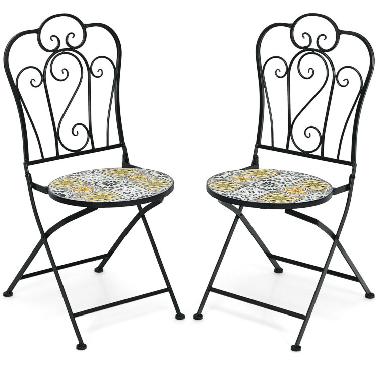 2-Pieces Mosaic Folding Bistro Chairs with Ceramic Tiles SeatCostway Gallery View 1 of 10
