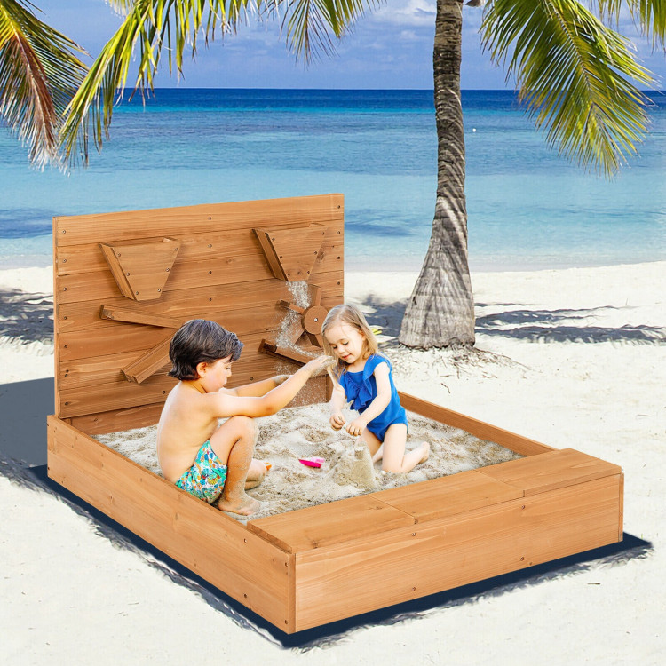 Kids Wooden Square Sandbox with CoverCostway Gallery View 1 of 11