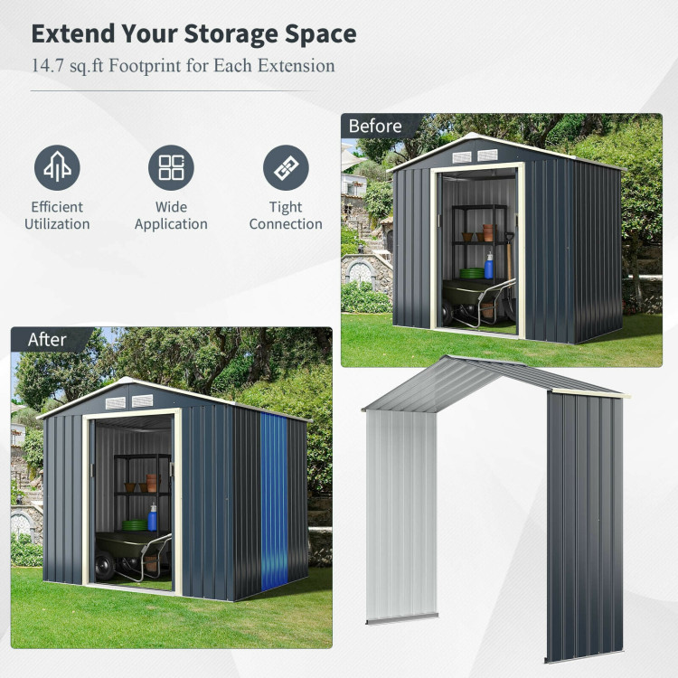 Outdoor Storage Shed Extension Kit for 7 Feet Shed WidthCostway Gallery View 2 of 6