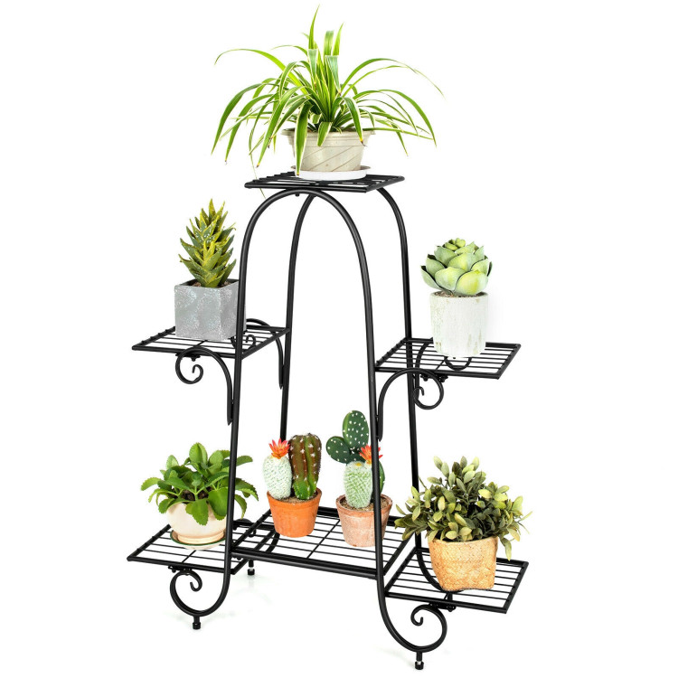 6-Tier Plant Stand with Adjustable Foot Pads-BlackCostway Gallery View 8 of 10