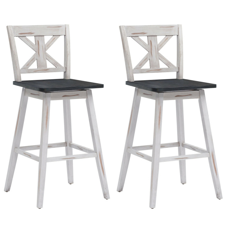 Set of 2 360-Degree Swivel Bar Stools for Home Restaurant-WhiteCostway Gallery View 1 of 9