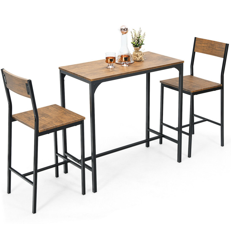 3 Pieces Bar Table Set with 2 Stools-BlackCostway Gallery View 4 of 13