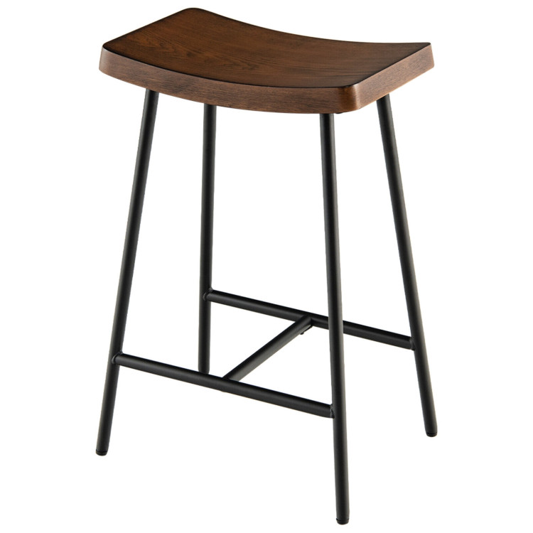 Industrial Saddle Stool with Metal Legs and Adjustable Foot Pads-Rustic BrownCostway Gallery View 4 of 9