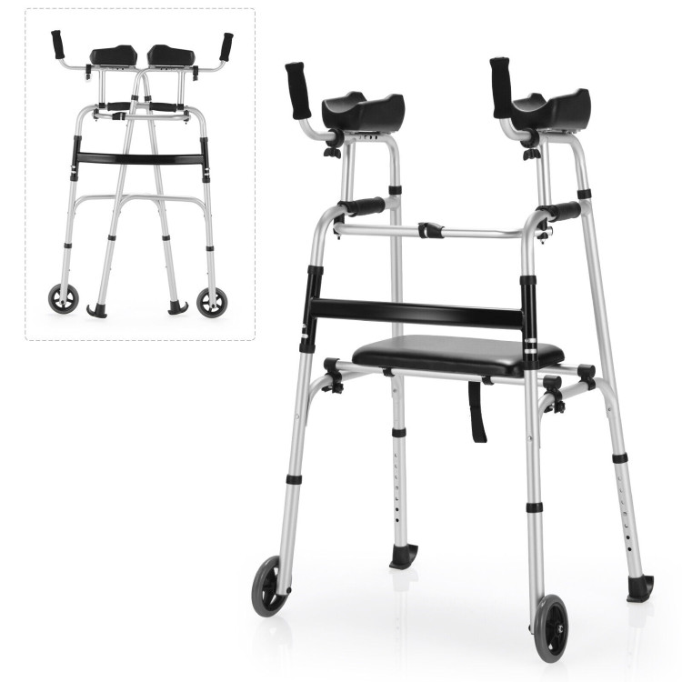 Height Adjustable Rolling Walker With Seat and Armrest PadCostway Gallery View 6 of 11