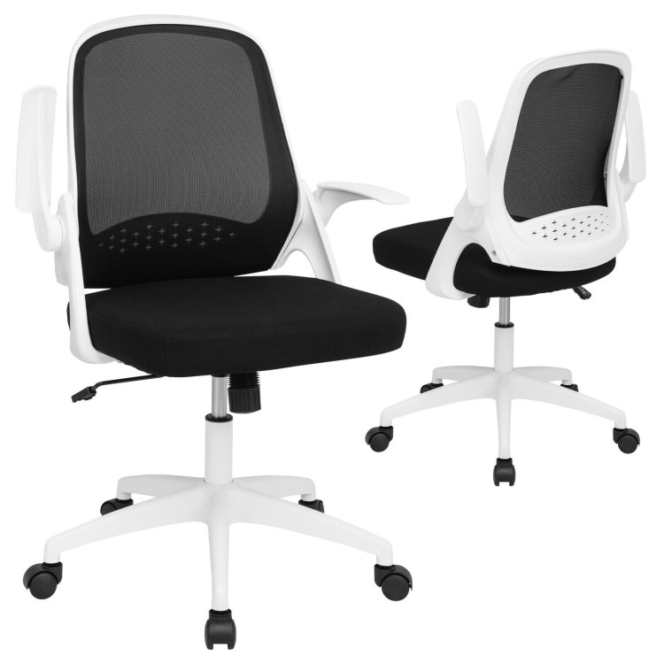 Adjustable Mesh Office Chair Rolling Computer Desk Chair with Flip-up Armrest-WhiteCostway Gallery View 8 of 11