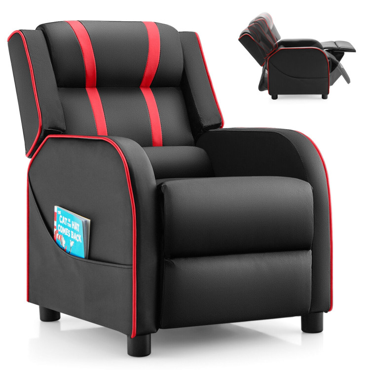Kids Recliner Chair with Side Pockets and Footrest-RedCostway Gallery View 4 of 13