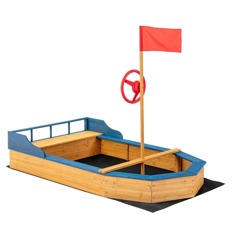 Kids' Pirate Boat Sandbox with Flag and RudderCostway Gallery View 1 of 11