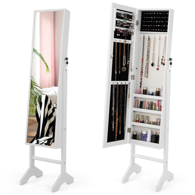 Standing Jewelry Cabinet with Full Length Mirror-WhiteCostway Gallery View 3 of 10
