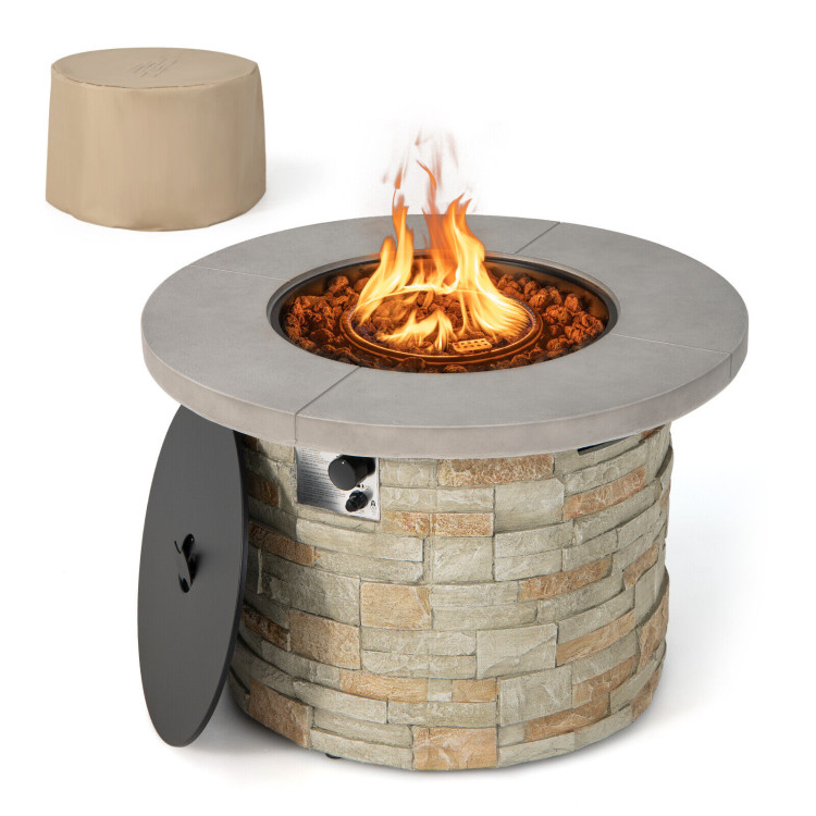 36 Inch Propane Gas Fire Pit Table with Lava Rock and PVC cover-GrayCostway Gallery View 4 of 11