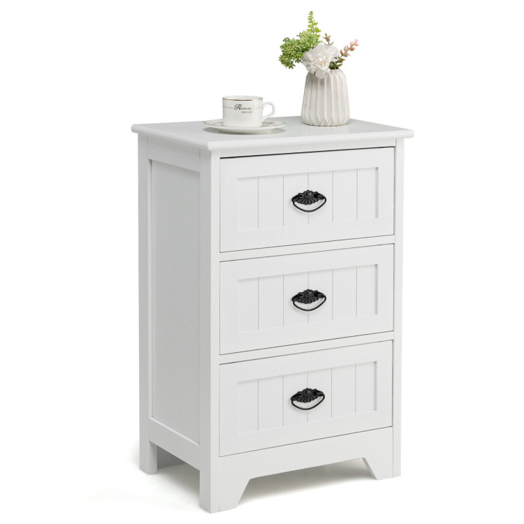 3 Drawers End Storage Wood Side Nightstand-WhiteCostway Gallery View 3 of 10