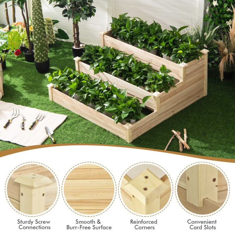 3-Tier Raised Garden Bed Wood Planter Kit for Flower Vegetable HerbCostway Gallery View 2 of 10