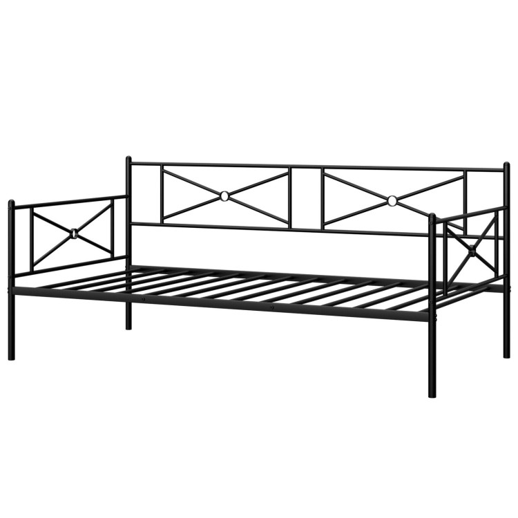 Metal Daybed Twin Bed Frame Stable Steel Slats Sofa Bed-BlackCostway Gallery View 3 of 10