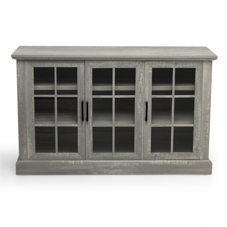 Farmhouse Buffet Cabinet with 3 Tempered Glass Doors-GrayCostway Gallery View 8 of 11
