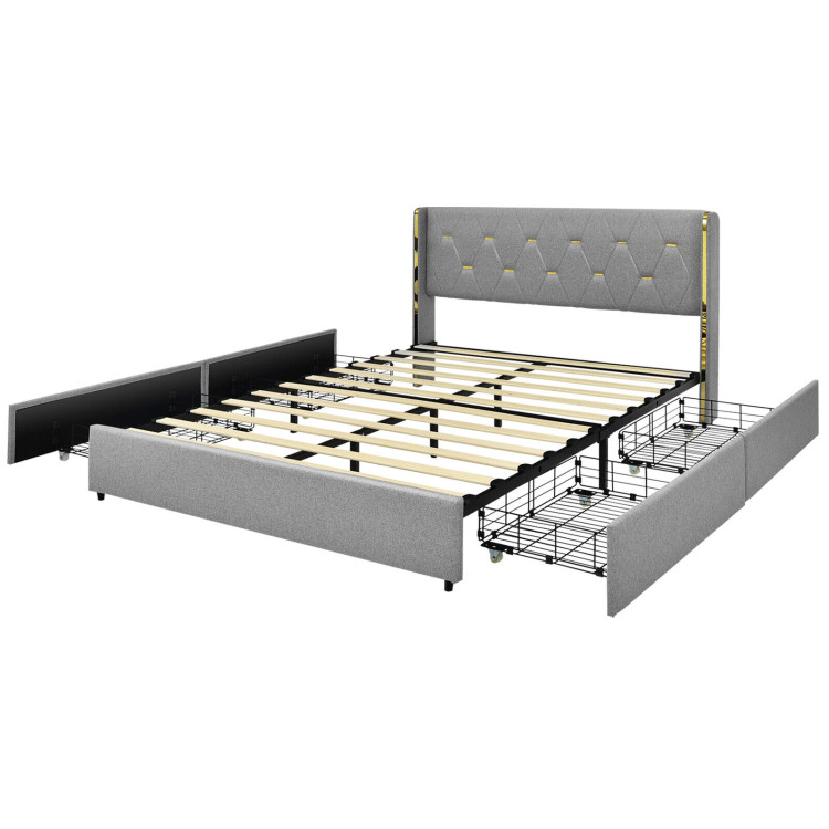 Full/Queen Size Upholstered Bed Frame with 4 Drawers-Silver-Full SizeCostway Gallery View 4 of 10