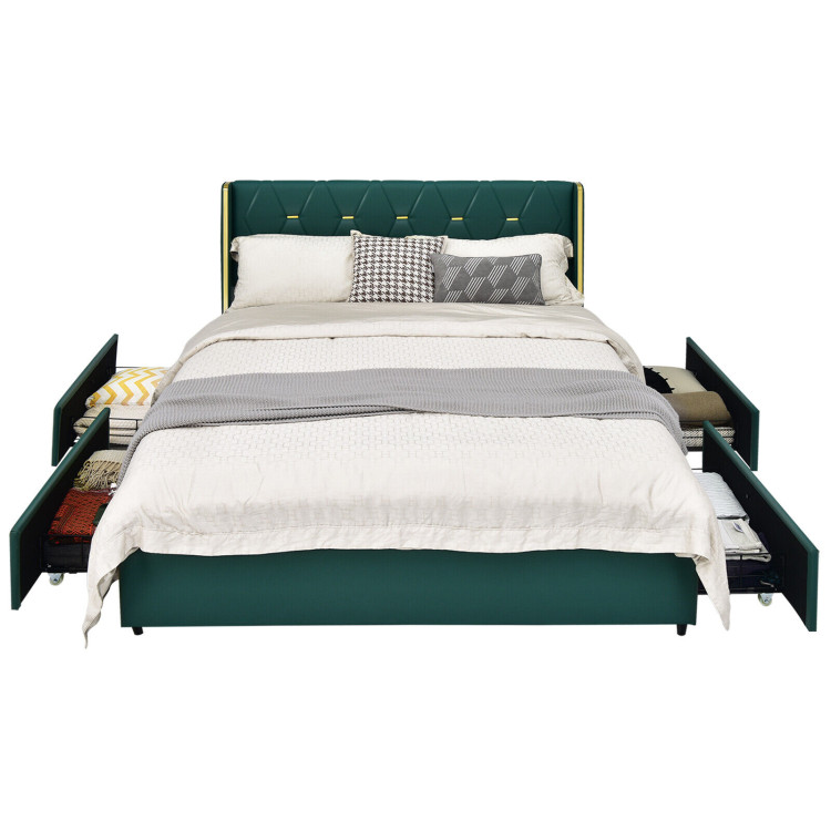 Full/Queen Size Upholstered Bed Frame with 4 Drawers-Green-Full SizeCostway Gallery View 9 of 11