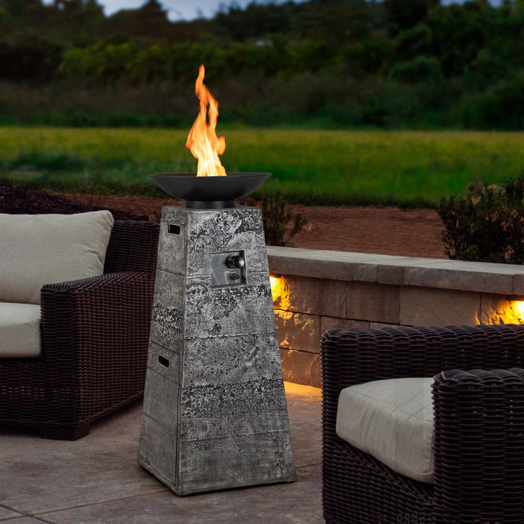 48 Inch Propane Fire Bowl Column with Lava Rocks and PVC Cover-GrayCostway Gallery View 7 of 10