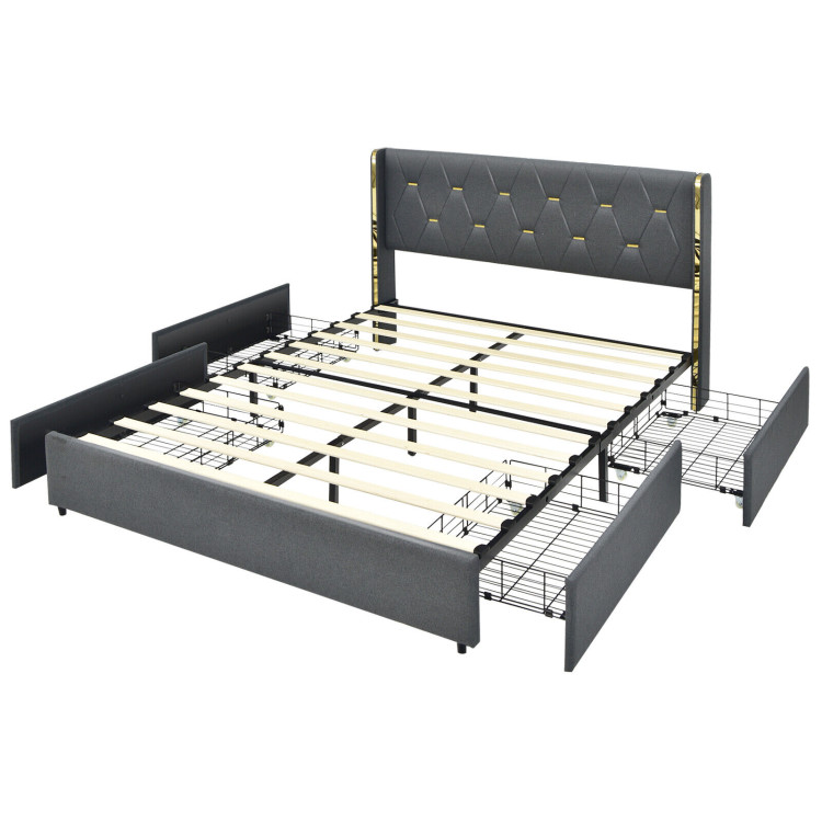 Full/Queen Size Upholstered Bed Frame with 4 Storage Drawers-Full SizeCostway Gallery View 4 of 10