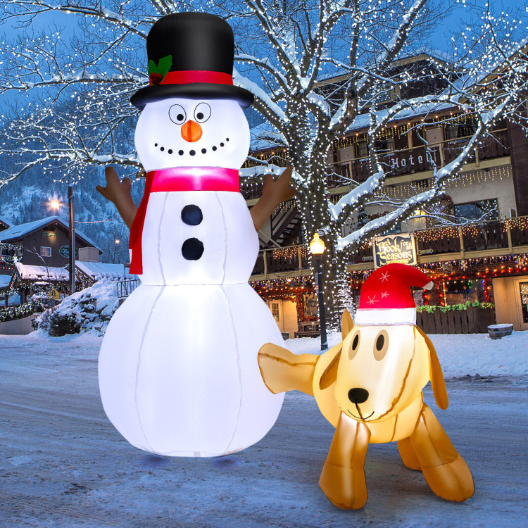 6 Feet Tall Inflatable Snowman and Dog Set Christmas Decoration with LED LightsCostway Gallery View 2 of 11