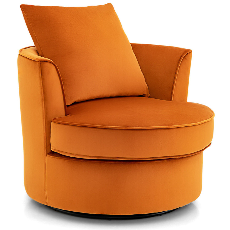 Modern 360° Swivel Barrel Chair with No Assembly Needed-OrangeCostway Gallery View 3 of 8