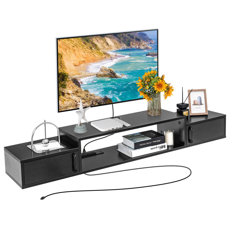 55 Inches Floating TV Stand with Power Outlet-BlackCostway Gallery View 4 of 12