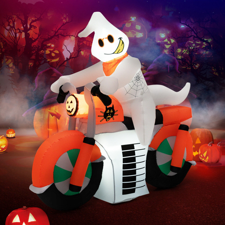 5 Feet Halloween Inflatable Ghost Riding on Motor Bike with LED LightsCostway Gallery View 6 of 10