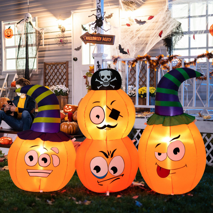 5 Feet Long Halloween Inflatable Decoration 4 Pumpkin Lanterns Combo with PirateCostway Gallery View 2 of 10
