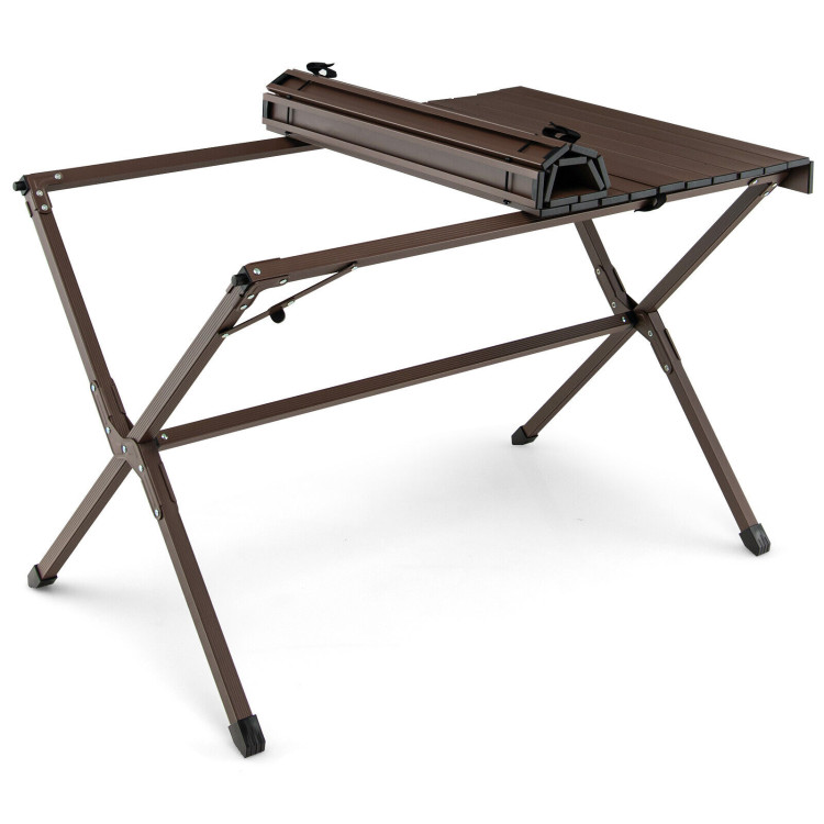 4-6 Person Portable Aluminum Camping Table with Carrying Bag-BrownCostway Gallery View 9 of 12
