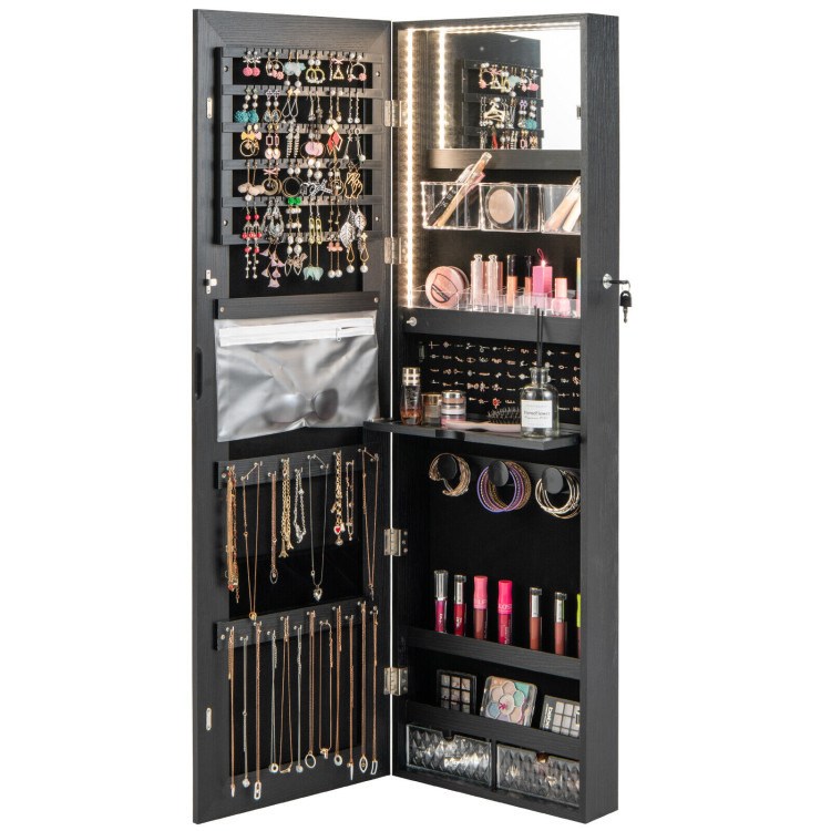 Wall Mounted Jewelry Cabinet with Full-Length Mirror-BlackCostway Gallery View 8 of 11