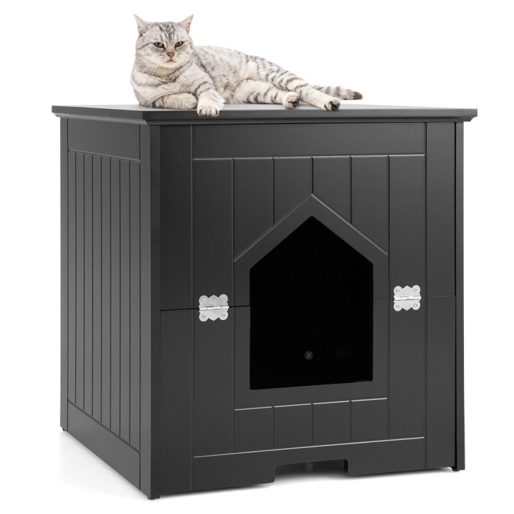 Cat Litter Box Enclosure with Flip Magnetic Half Door-BlackCostway Gallery View 3 of 10