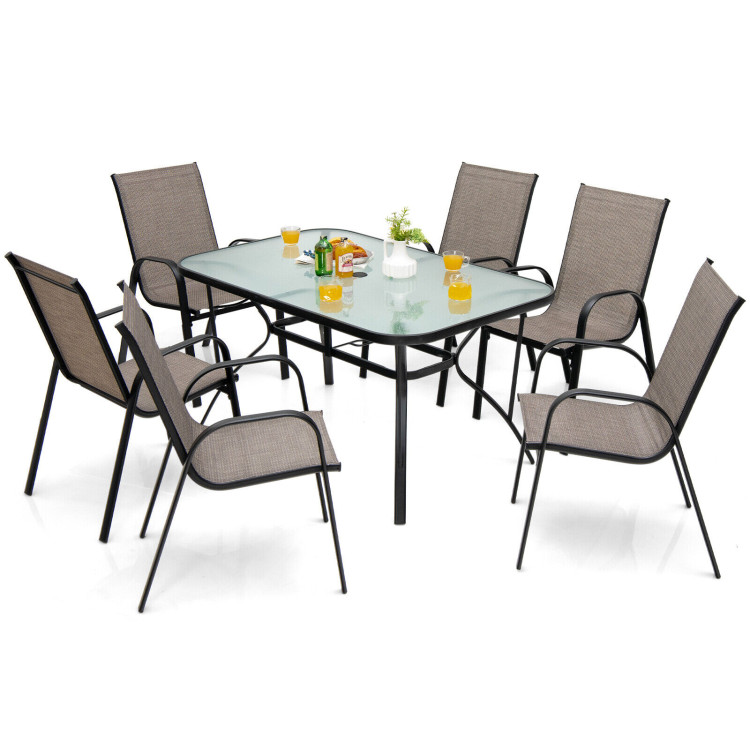 7-Piece Patio Dining Set with 6 Stackable ChairsCostway Gallery View 4 of 9