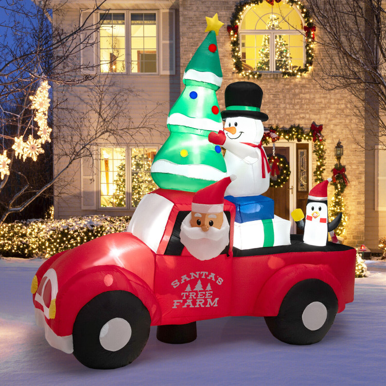 8 Feet Wide Inflatable Santa Claus Driving a Car with LED and Air BlowerCostway Gallery View 2 of 12