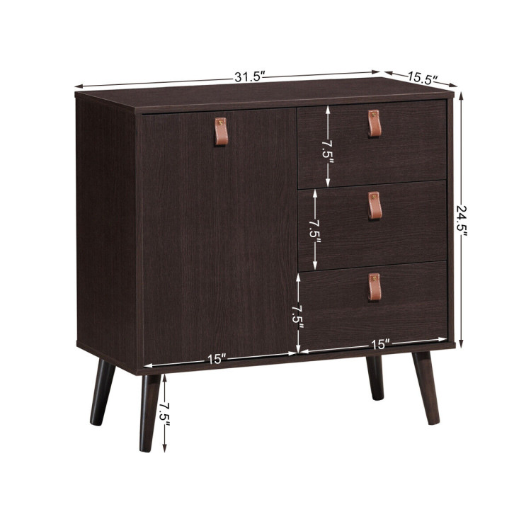 3-drawer Sideboard Storage Display Cabinet-BrownCostway Gallery View 4 of 11