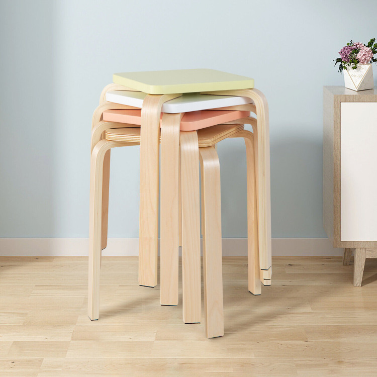 Set of 4 Colorful Square Stools with Anti-slip Felt Mats-MulticolorCostway Gallery View 2 of 11