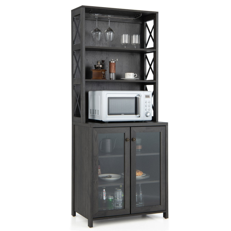 Tall Freestanding Bar Cabinet Buffet with Glass Holder and Adjustable Shelf-GrayCostway Gallery View 7 of 10