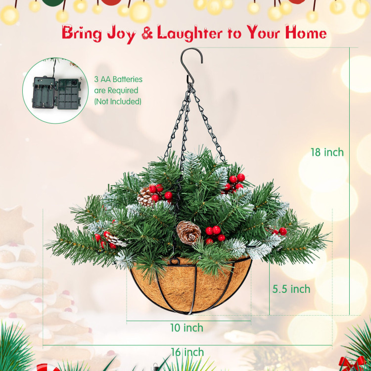 Pre-Lit Artificial Christmas Hanging Basket with Pine ConesCostway Gallery View 5 of 11