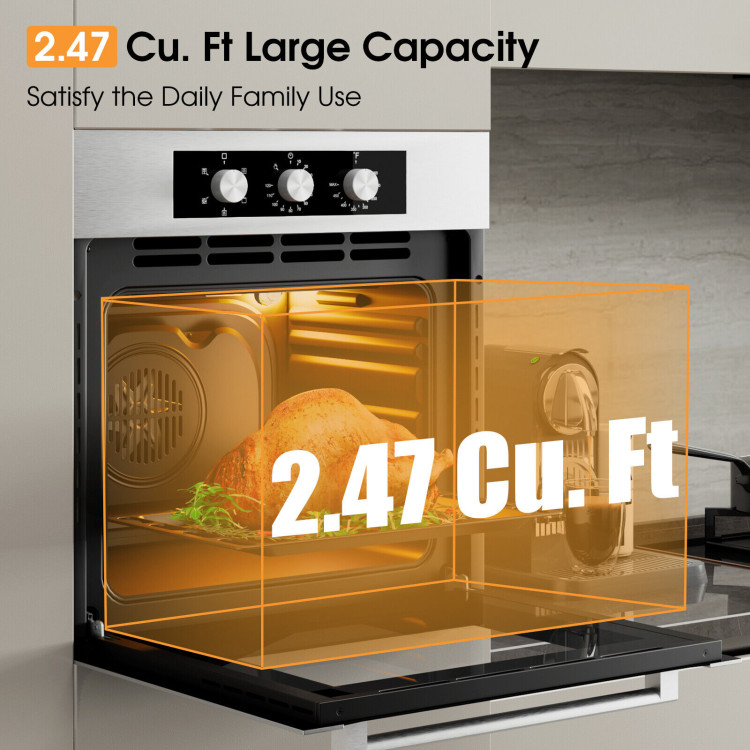 24 Inch Single Wall Oven 2.47Cu.ft with 5 Cooking Modes-SilverCostway Gallery View 9 of 11
