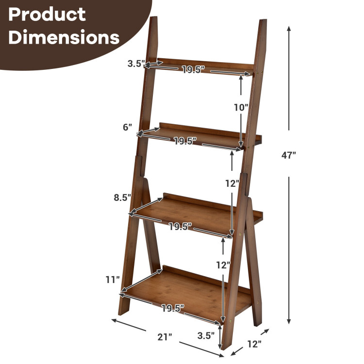 4-Tier Bamboo Ladder Shelf Bookcase for Study Room-BrownCostway Gallery View 4 of 10