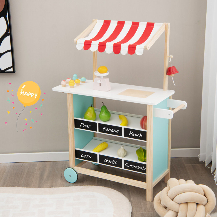 Kids Wooden Ice Cream Cart with Chalkboard and StorageCostway Gallery View 1 of 11