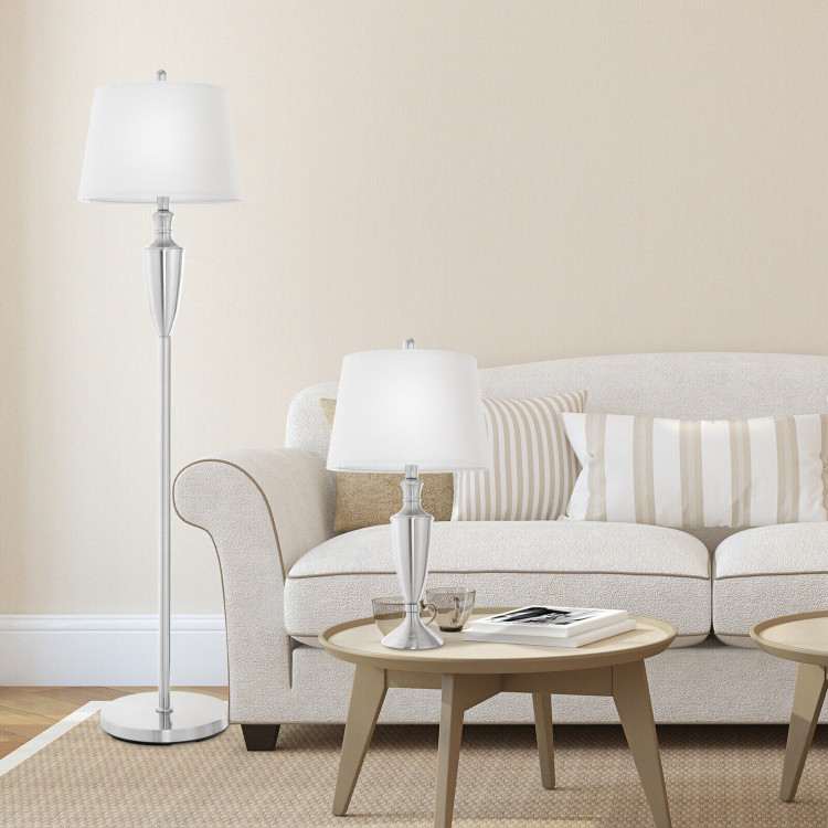 3 Piece Lamp with Set Modern Floor Lamp and 2 Table Lamps-SilverCostway Gallery View 6 of 10