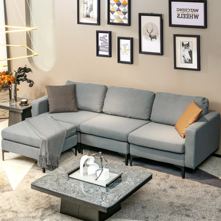 1/2/3/4-Seat Convertible Sectional Sofa with Reversible Ottoman-3-Seat L-shapedCostway Gallery View 2 of 17
