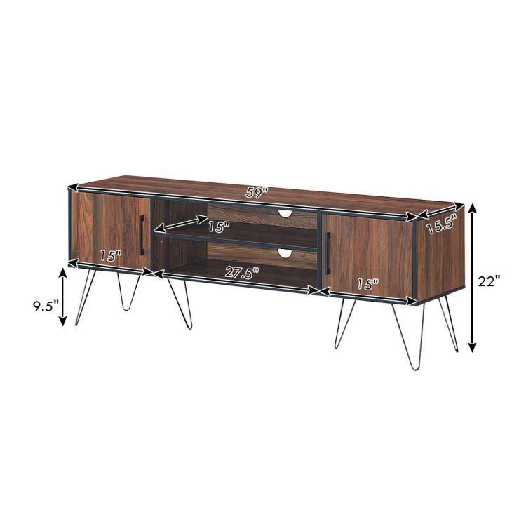 Retro Modern TV Stand with 6 Metal Legs for TVs up to 65 Inch with 2 Cable HolesCostway Gallery View 4 of 12