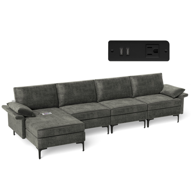 Extra Large L-shaped Sectional Sofa with Reversible Chaise and 2 USB Ports for 4-5 People-GrayCostway Gallery View 8 of 11