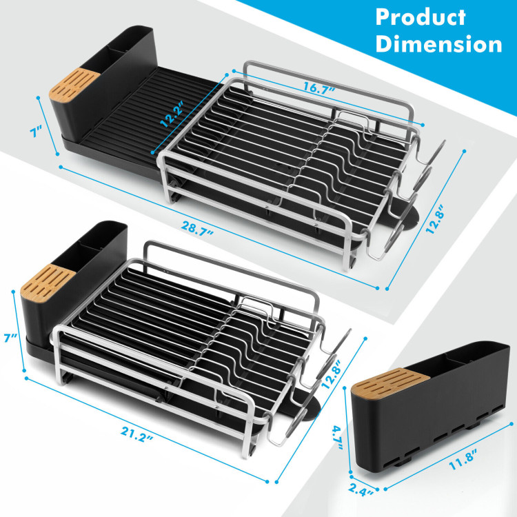 Aluminum Expandable Dish Drying Rack with Drainboard and Rotatable Drainage SpoutCostway Gallery View 4 of 10