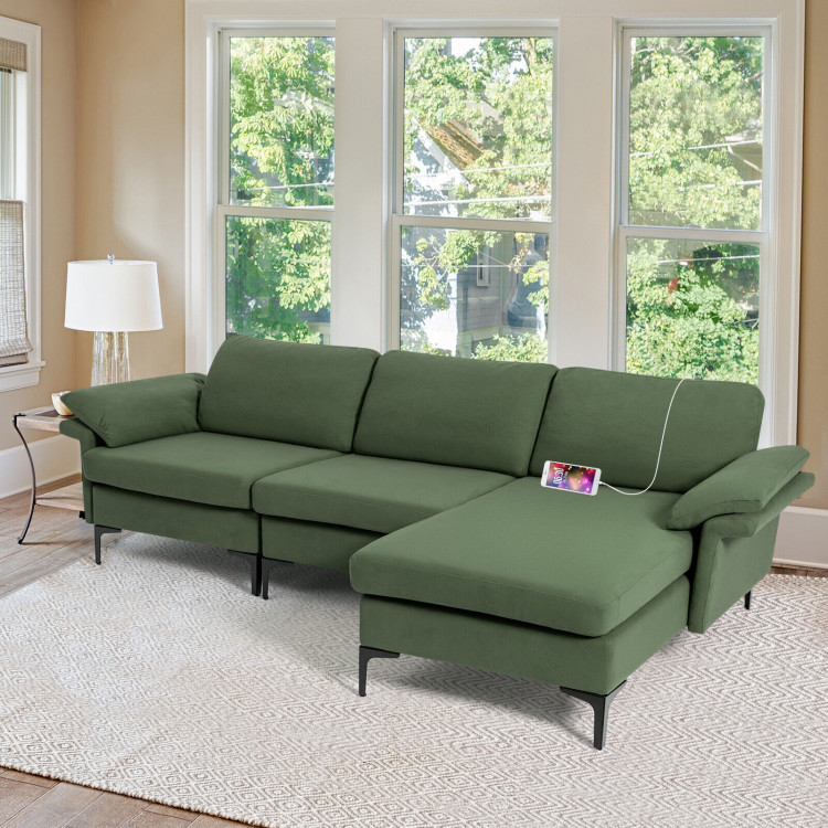 Extra Large Modular L-shaped Sectional Sofa with Reversible Chaise for 4-5 People-Army GreenCostway Gallery View 2 of 11