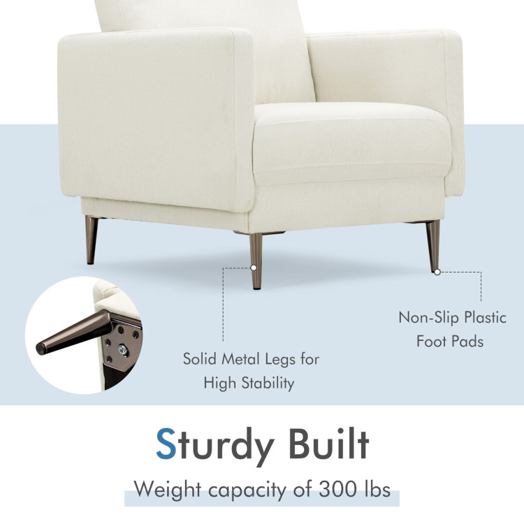 Modern Upholstered Accent Chair with Removable Backrest Cushion-WhiteCostway Gallery View 5 of 11
