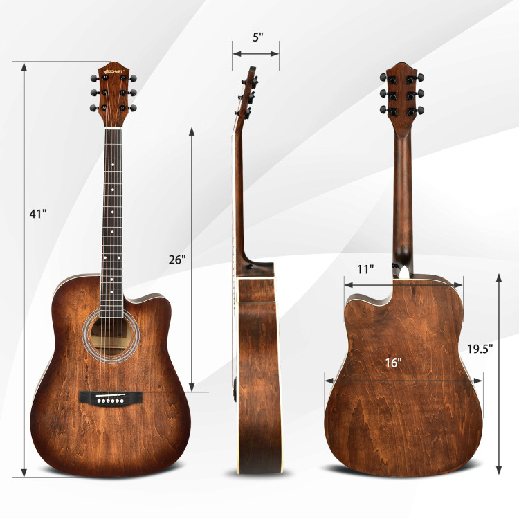 41 Inch Full Size Cutaway Acoustic Guitar Set for Beginner-CoffeeCostway Gallery View 4 of 10