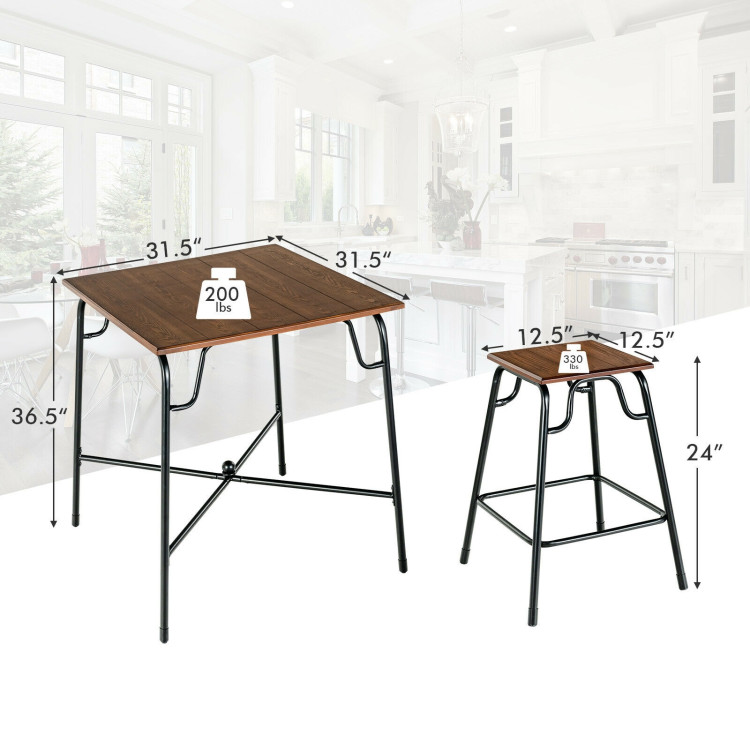 5 Pieces Bar Table Set with 4 Counter Height Backless Stools-Rustic BrownCostway Gallery View 4 of 10